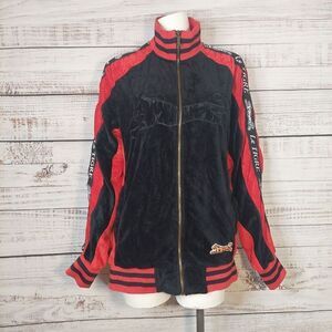 Le Tigre Mens L Black & Red Velour Embroidered Jacket